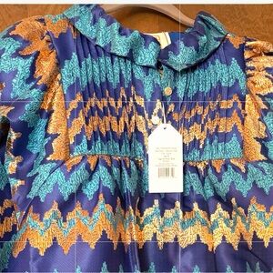 Vibrant Zigzag Blouse in Blue and Gold